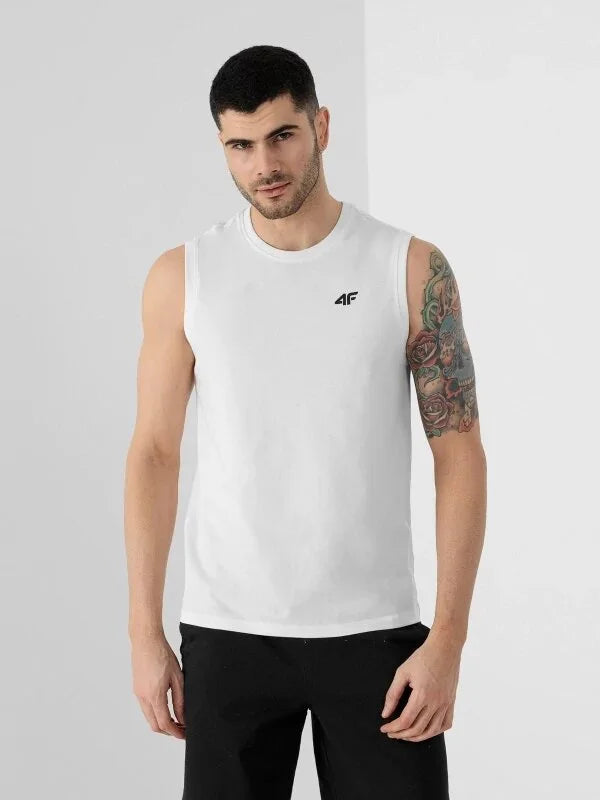 4.F. SANDO Men’s Regular Plain Tank Top - White, perfect for gym wear.