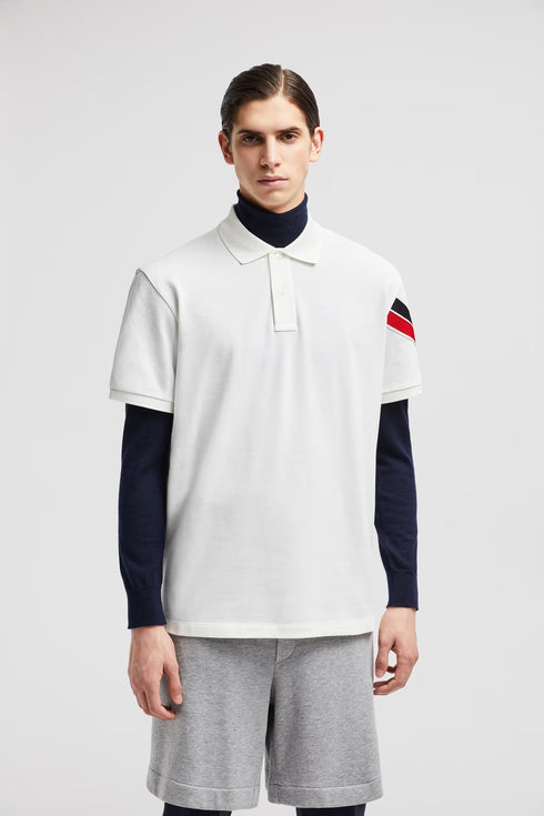 MONCLER TRICOLOR - TRIMMED COTTON PIQUET POLO SHIRT | WHITE