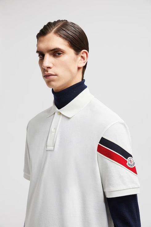 MONCLER TRICOLOR - TRIMMED COTTON PIQUET POLO SHIRT | WHITE