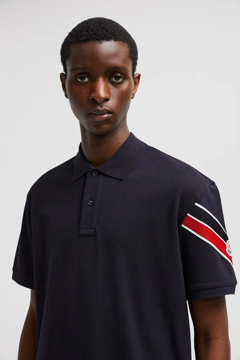 MONCLER Tricolor Polo Shirt - Navy, premium cotton men's polo shirt