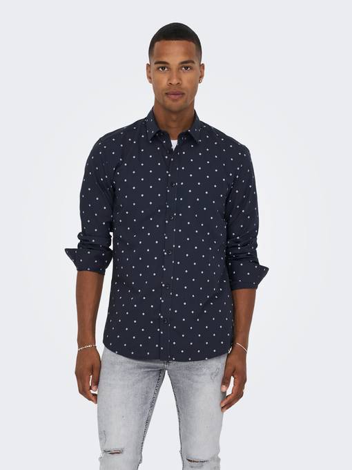 O.N.L.Y & S.O.N.S-SLIM FIT SHIRT-MEN | CHARCOAL BLACK