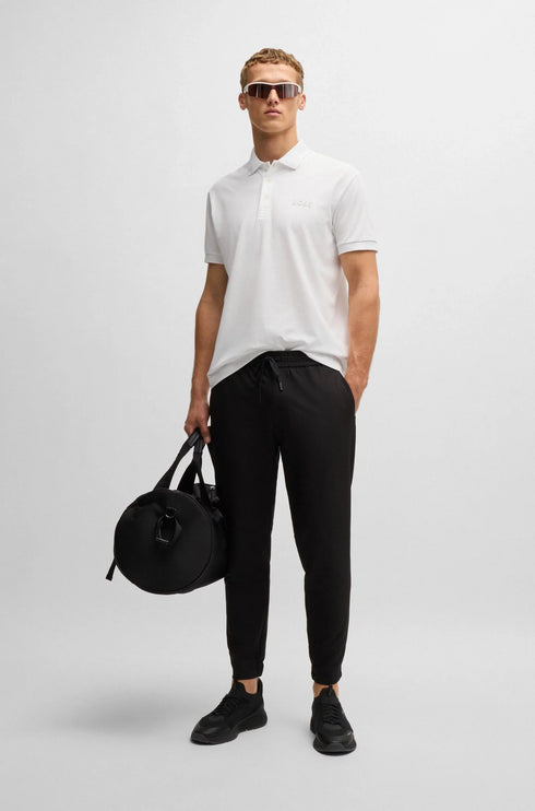 HUGO BOSS white polo shirt with logo, stretch cotton, premium fit.