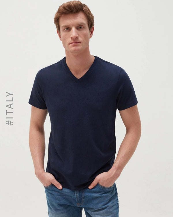 OVS ORGANIC COTTON T SHIRT V NECK | DARK NAVY