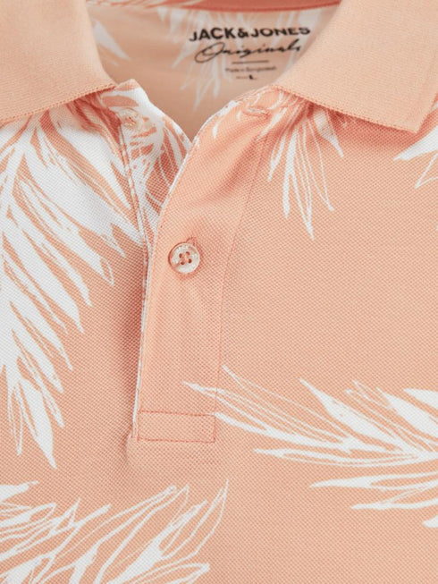JACK & JONES FLORAL SHORT SLEEVE POLO SHIRT | PEACH COLOUR