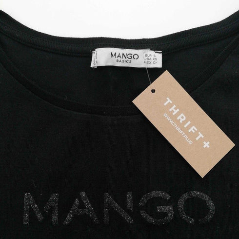 MANGO BASIC SHORT SLEEVE WOMEN T SHIRT | BLACK