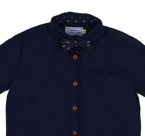 GARCONS-CASUAL PLAIN WITH BOW-SHIRT | DARK BLUE