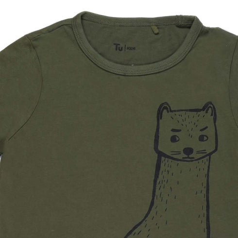 T.U-K.I.D.S STOATALLY AWEOME CAT LOGO T-SHIRT | D.GREEN