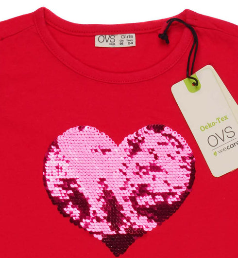 OVS-KIDS-HEART EMBROIDERED LOGO | T-SHIRT | RED