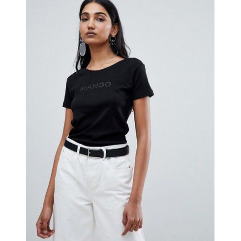 MANGO BASIC SHORT SLEEVE WOMEN T SHIRT | BLACK
