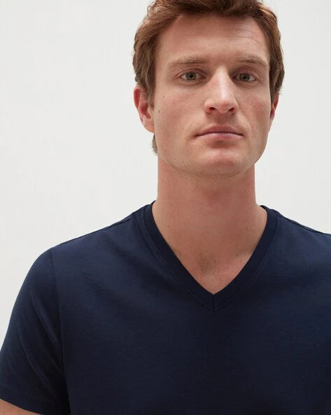 OVS ORGANIC COTTON T SHIRT V NECK | DARK NAVY