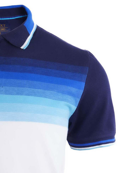 NEXT PIQUE POLO SHIRT WITH STRIPES | WHITE / BLUE