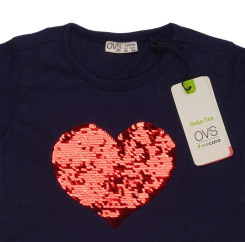 OVS KIDS HEART EMBROIDERED LOGO T-SHIRT | D.BLUE