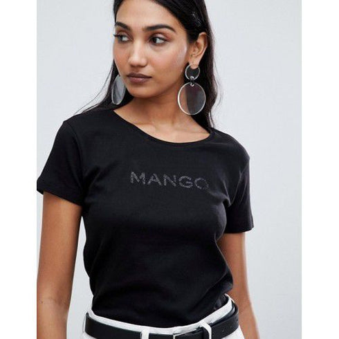 MANGO BASIC SHORT SLEEVE WOMEN T SHIRT | BLACK