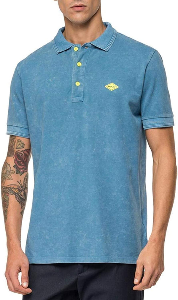 REPLAY DYYED C0TT0N PIQUET SHORT SLEEVE POLO | LIGHT BLUE