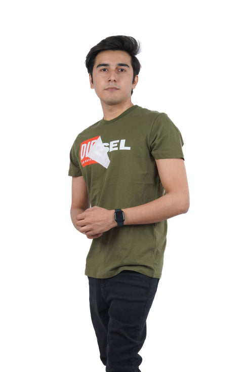 DIESEL COTTON FOLDED LOGO T-SHIRT | GREEN