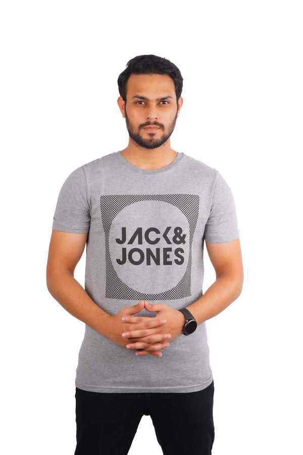 JACK & JONES LOGO PRINT MEN T-SHIRT | GREY