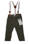 TRENDY STYLISH KHAKI DENIM PANT WITH STRIPED SUSPENDERS ISOLATED