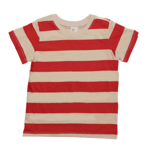 H.&.M-KIDS-STRIPED-CREW NECK | T-SHIRT | RED & CREAM