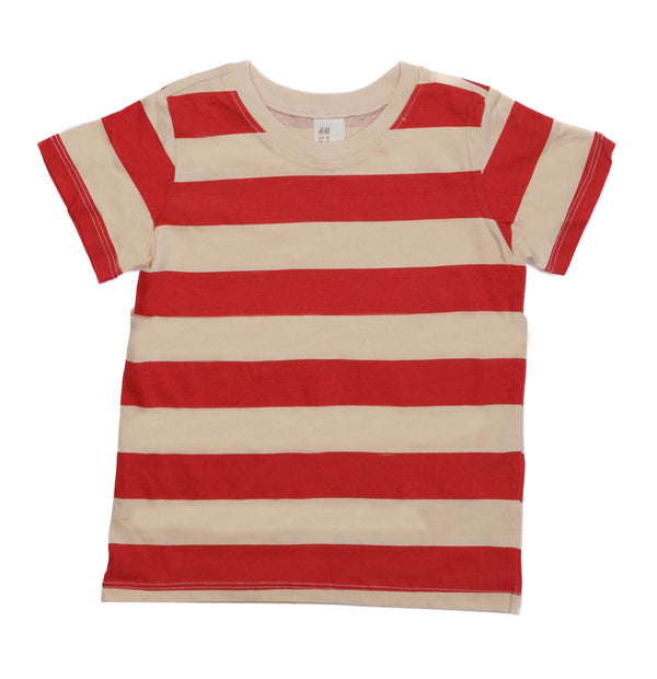 H.&.M-KIDS-STRIPED-CREW NECK | T-SHIRT | RED & CREAM