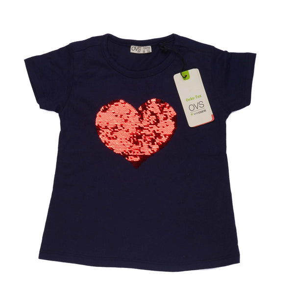 OVS KIDS HEART EMBROIDERED LOGO T-SHIRT | D.BLUE