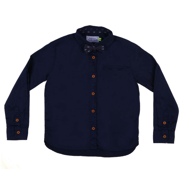 GARCONS-CASUAL PLAIN WITH BOW-SHIRT | DARK BLUE