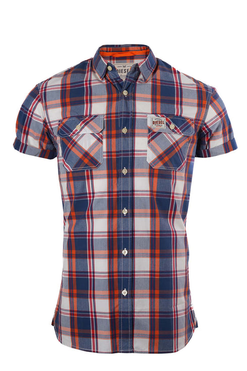 DIESEL HERITAGE MENS-HALF SLEEVE-RIPE APRICOT CHECK-SHIRT