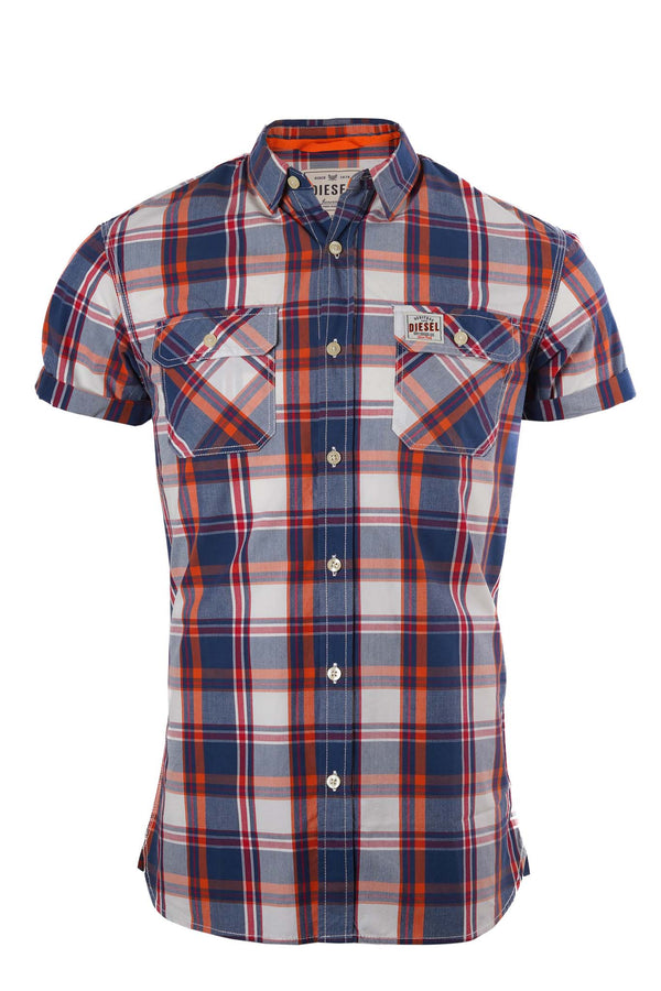 DIESEL HERITAGE MENS-HALF SLEEVE-RIPE APRICOT CHECK-SHIRT