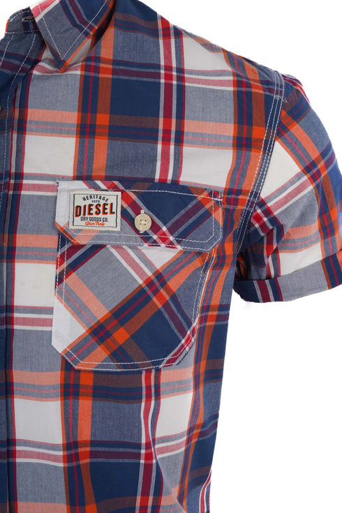 DIESEL HERITAGE MENS-HALF SLEEVE-RIPE APRICOT CHECK-SHIRT