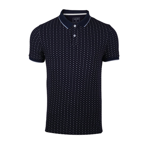 JULES DOTTED PRINT RIBBED SHORT SLEEVE POLO SHIRT | DARK BLUE