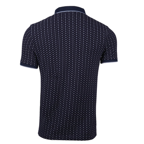 JULES DOTTED PRINT RIBBED SHORT SLEEVE POLO SHIRT | DARK BLUE