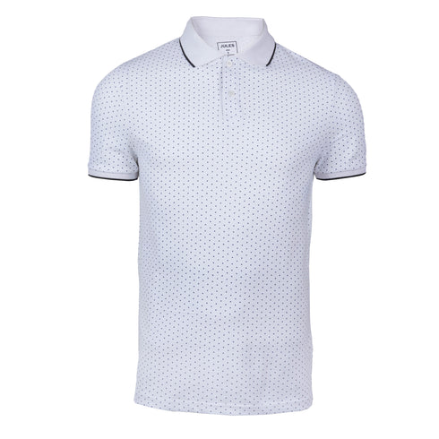 JULES-DOTTED PRINT-RIBBED-SHORT SLEEVE-POLO SHIRT | WHITE