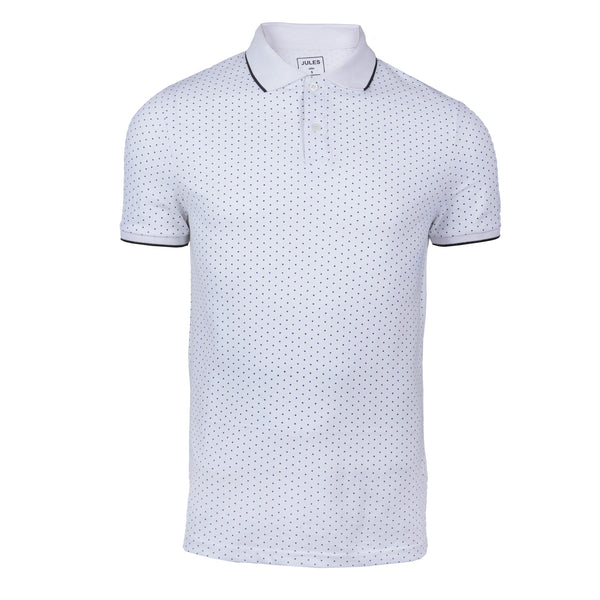 JULES-DOTTED PRINT-RIBBED-SHORT SLEEVE-POLO SHIRT | WHITE