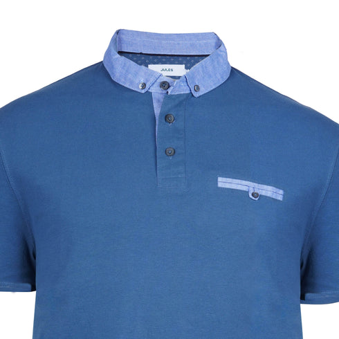 JULES MENS SOLID HALF SLEEVE CONTRAST COLLER POLO | BLUE
