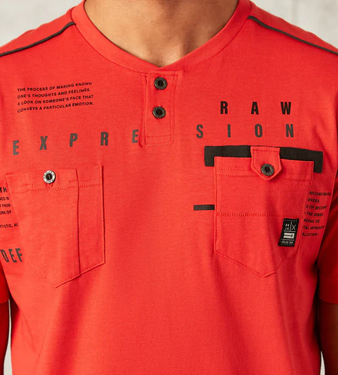 PROJEK RAW Modern Fit Short-Sleeve Henley Knit | RED