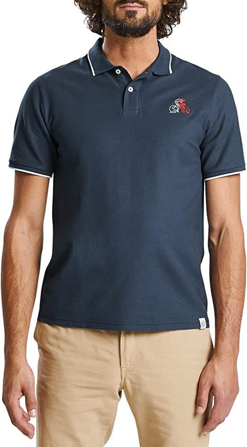 JULES TOUR DE FRANCE-COTTON-MEN-SHORT SLEEVE POLO | NAVY BLUE