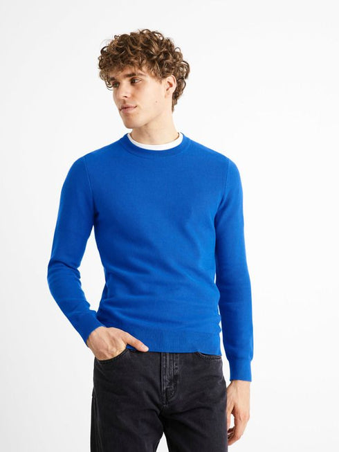 CELIO COTTON-ROUND NECK-SWEATER | BLUE