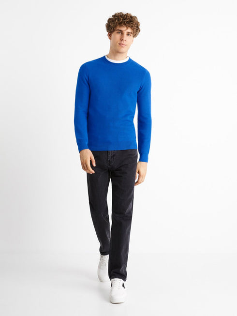 CELIO COTTON-ROUND NECK-SWEATER | BLUE