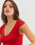 YOUNG FASHION STRADIVARIUS LACE SHOULDER TOP IN RED