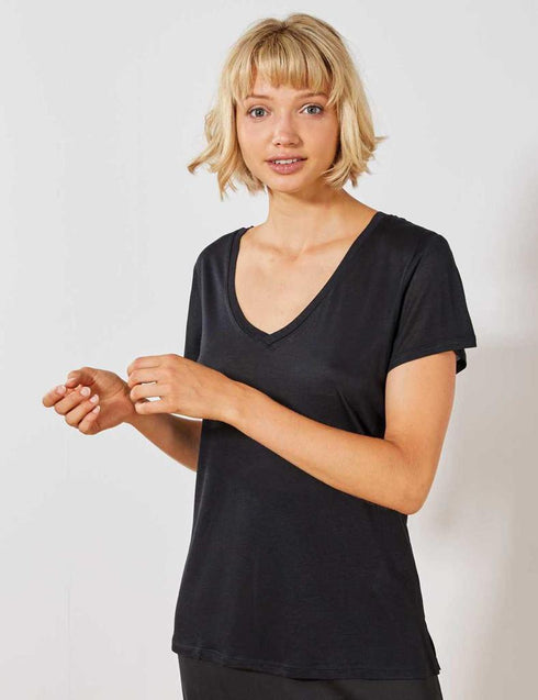 K.I.A.B.I-LADIES' SLOUCHY V-NECK T-SHIRT | BLACK