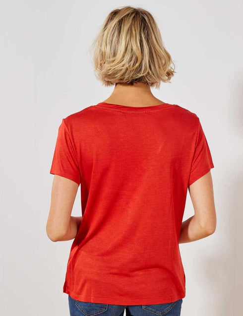 K.I.A.B.I-LADIES' SLOUCHY V-NECK T-SHIRT | RED
