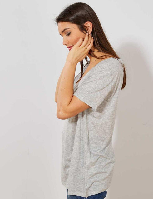 K.I.A.B.I-LADIES' SLOUCHY V-NECK T-SHIRT | GREY