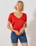 K.I.A.B.I-LADIES' SLOUCHY V-NECK T-SHIRT | RED