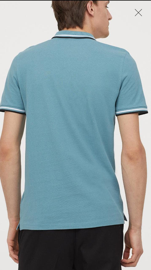 H&M MENS TIPPED POLO SHIRT WITH LOGO | SEA GREEN