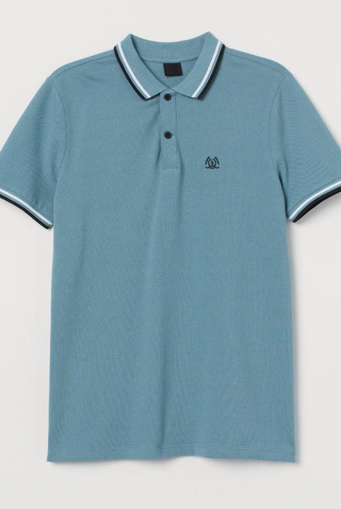 H&M MENS TIPPED POLO SHIRT WITH LOGO | SEA GREEN