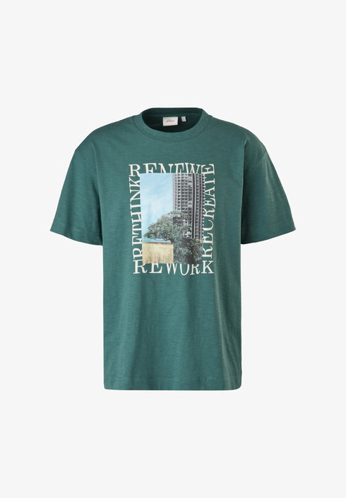 S.OLIVER PREMIUM FRONT PRINT T-SHIRT | HUNTER GREEN