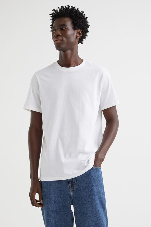 H&M BASIC-REGULAR FIT-ROUND-NECK T-SHIRTS | WHITE