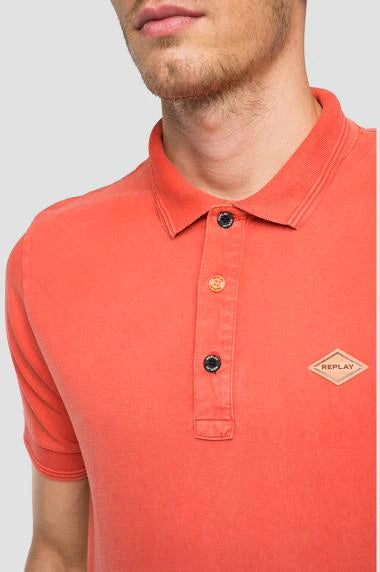 REPLAY DYED C0TT0N PIQUET SHORT SLEEVE POLO | CORAL ORANGE