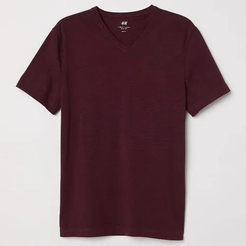 H&M. BASIC REGULAR FIT-V NECK T-SHIRTS | BURGUNDY