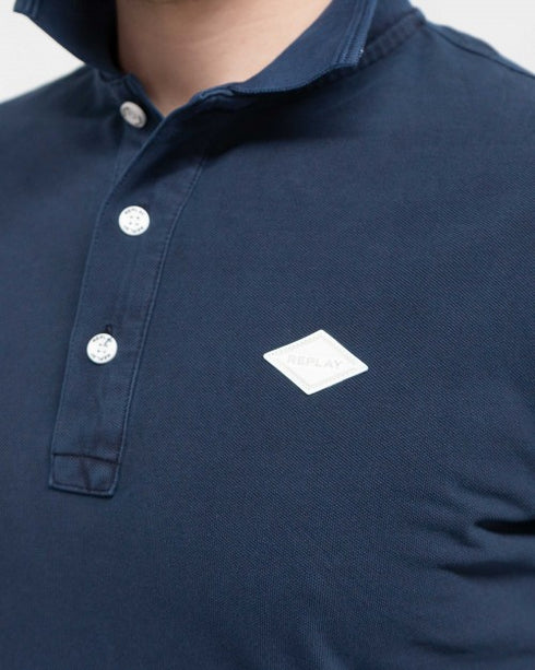 REPLAY.- DYED C0TT0N PIQUET SHORT SLEEVE POLO | NAVY BLUE
