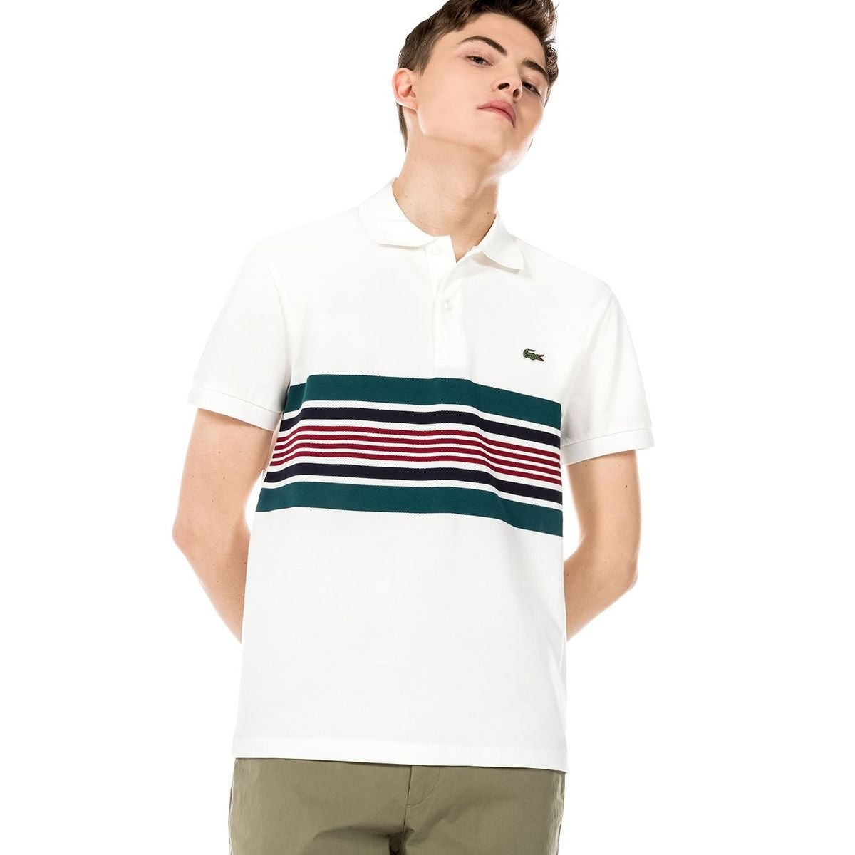LACOSTE MEN SLIM SHORT SLEEVE EMBROIDERED LOGO SHIRT | WHITE